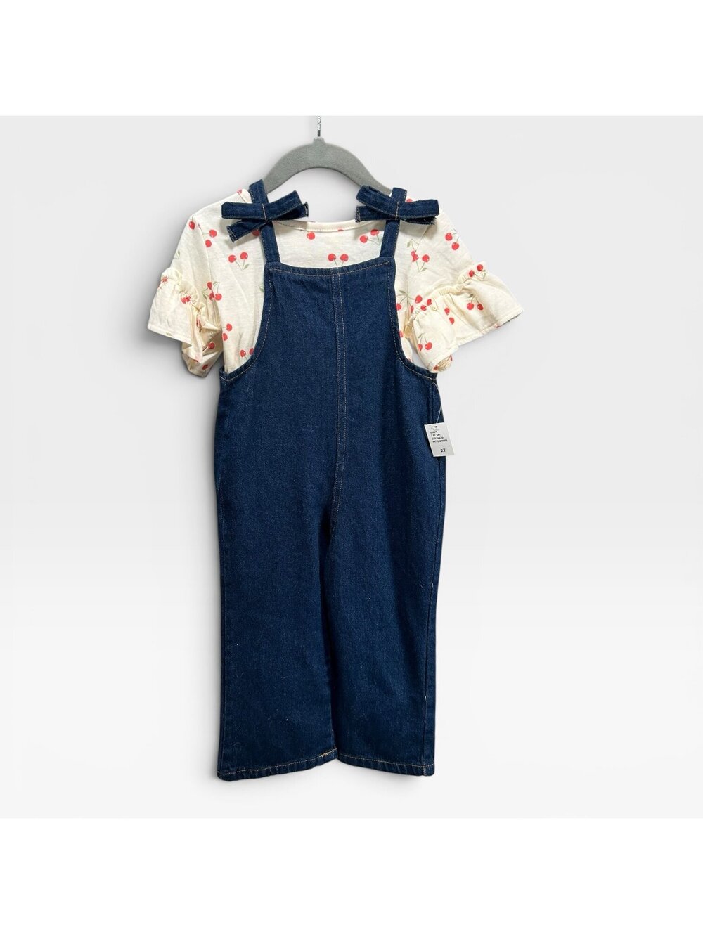 7 For All Mankind Toddler Girls Cherry Overalls Set 2T NWT